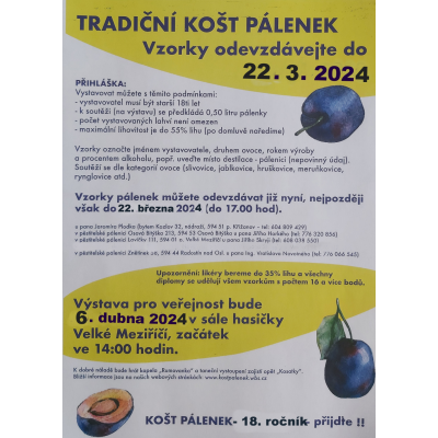 Tradiční košt pálenek ve Velkém Meziříčí 6. 4. 2024