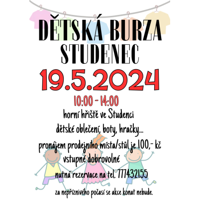 Dětská burza Studenec 19. 5. 2024